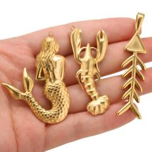 2-5 pezzi in acciaio inossidabile grande sirena granchio aragosta pendenti con ciondoli per orecchini fai da te materiali per gioielli creazione di forniture artigianato ricerca