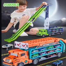 2in1 Große Rakete Schiene Parkplatz Autos Spielzeugautos Gleis für Kinder Großer Klappwagen Spielzeugfahrzeugmodelle für Jungen Mädchen Kinder