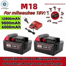 18V, 12800mAh para batería de herramienta eléctrica Milwaukee M18, cargador, BR, XC, M18B5, 48-11-1860, batería integrada 18650