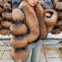 Queentina echte Waschbär Pelzmantel neue Out wears Winter Damenmode Luxus jacke Alligator Kleidung Natur fuchs Fell 2024