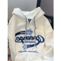Oversized Hooded Sweatshirt Women Harajuku Letter Graphics Print Hoodies Female Korean Fashion Vintage Casual Zipper Streetwear
