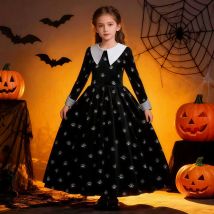 Vingate Gothic Schwarzes Kleid Mädchen TV-Serie Rollenspielkostüm für Kinder Karneval Halloween Familie Wensday Cosplay Bekleidung