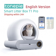 Tonepie 65L Lettiera per gatti intelligente automatica Autopulente Lettiera per gatti completamente chiusa Vassoio per lettiera per animali domestici Versioni in inglese