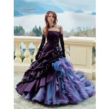 Abito da sposa gotico vittoriano viola senza spalline senza maniche increspato drappeggiato una linea abiti da sposa abito lungo da ballo vintage personalizzato