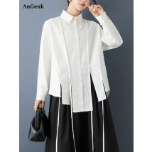Asymmetrical Oversized White Vintage Shirt Women New Long Sleeve Loose Casual Korean Blouse Tops Clothing Spring Autumn 2026