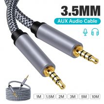 Vergoldetes 3,5 mm bis 3,5 mm TRRS-Klinken-Aux-Kabel für Samsung Xiaomi Auto-Kopfhörer, HiFi-Stereo-Audio-Anschlussdraht, lang, 1 m, 5 m, 10 m