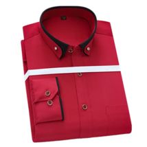 Herren-Langarmhemd mit Rautenschnalle, Kragentasche, schmale Passform, Business, Bankett, Party, Weihnachten, Rot-Weinrot, Top S-3XL-4XL