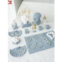 Estante de presentación de joyería con retrato azul, estante de almacenamiento de collares de colores de yeso, bandeja de anillo, accesorios de presentación de joyería para cuello de medio cuerpo,