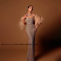 Customized Luxury Aso Ebi Mermaid Prom Dresses Diamond Crytal Evening Gown Glitter Sequin African Black Girl Wedding Party Dress