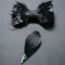 Neue Luxus Hochzeit Fliege für Männer klassische schwarze vor gebundene Fliege Brosche Set Party Feder Schmetterling Knoten Geschenk Mann Zubehör