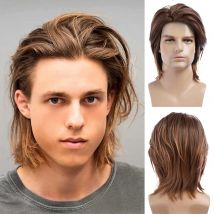 Parrucca marrone da uomo HAIRJOY capelli corti lisci sintetici parrucche per feste in Costume Cosplay di Halloween