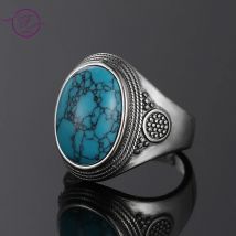 Luxus Vintage S925 Silber Ring 10x14MM Große Oval Natürliche Türkis Ringe für Frauen Männer Edlen Schmuck party Geschenk