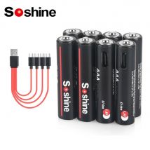 Soshine Aaa Batterie al litio da 1,5 V 1100 mWh Batteria ricaricabile USB agli ioni di litio AAA con cavo USB 4 in 1 per giocattoli con fotocamera torcia