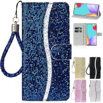 Funda de cuero con purpurina y tapa tipo billetera para Samsung Galaxy A51 A52 A53 A72 A71 A50 A70 A11 A21S A42 A13 A22 A32 A73 Note10 20 S9 S10