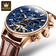 OLEVS 6658 Original Marke Automatische Uhr für Männer Aushöhlen Nachtleuchtende Skelett Top Luxus Mode Mond Phase Männer der Armbanduhr