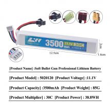 Original LiPo battery 11.1V 3S 3500mAh 30C 5020120 for RC Water Gun Airsoft BB Air Pistol Electric Toys Guns Parts