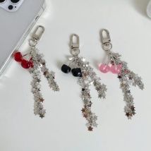 Y2K Vintage Cherry Star Tassel Chain Keyring Girly Cute Mobile Phone Lanyard Camera Pendant Key Accessories Gifts Women Jewelry