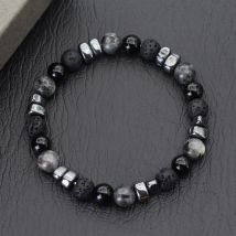Bracciale con perline in pietra ematite naturale da uomo, fatto a mano, con filo che non sbiadisce, gioielli curativi, ufficio, tempo libero, accessori Homme