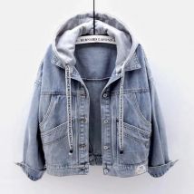 Women Casual Denim Coats Jacket Hooded Collar Soild Outdoor Jackets Denim Outerwear Cowboy Overcoat Y2k Streetwear Coats Clothes