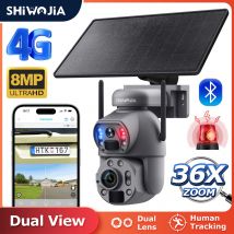 SHIWOJIA 4K 8MP 36X Zoom 4G kamera słoneczna podwójny obiektyw podwójne PIR humanoidalne śledzenie zewnętrzne kamery bezpieczeństwa PTZ 12000mA baterie