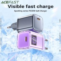 ACEFAST A53 EU Plug GaN PD30W caricabatterie per telefono ricarica rapida per iPhone 15 14 13 Pro Max USB tipo C adattatore da viaggio a parete Display a LED