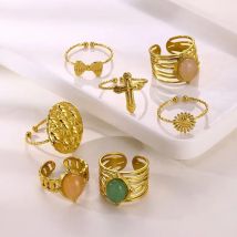 Opal Ringe Für Frauen Edelstahl Kreuz Bowknot Daisy Offene Einstellbare Ring Schmuck Party Geschenk Bijoux Femme Anillos