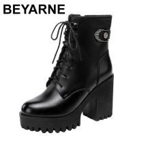 Neue Herbst/winter Mode Dicken Sohlen Ritter Stiefel Runden Kopf Turnschuhe Weiche Rindsleder Starke Ferse Stiefel Große Größe frauen stiefel