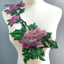 1-teiliger großer roter rosa Blumen-Patch mit Pailletten, Patch für Kleidung, Kleidung, Aufkleber, Applikationen, zum Aufbügeln
