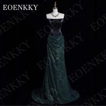 Eoenkky Luxus Perlen Meerjungfrau Abendkleid Saudi-Arabien Glitzer Pailletten Hochzeits feier Kleid ärmel los angepasst Luxus Perlen Meerjungfrau Abendkleid Saudi Arabien Glitter Paillette Hochzeit