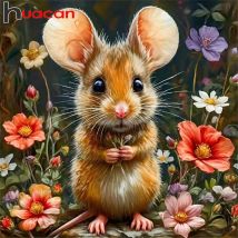 Huacan Full Drill Diamond Painting Mouse Animal 5D DIY Mosaic Art Flower Embroidery Complete Kit Craft Kit