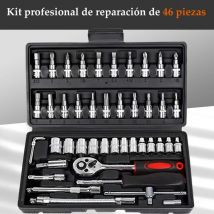 46 pezzi di riparazione automobilistica set di utensili manuali cassetta degli attrezzi meccanico, chiave a bussola da 1/4" cacciavite a cricchetto cacciavite a cricchetto