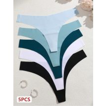 5 pezzi perizoma senza cuciture in seta di ghiaccio da donna con vita a V tinta unita mutandine sexy traspirante a vita bassa biancheria intima bikini invisibile