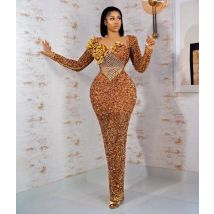 Sparkle African Aso Ebi Abendkleider Mantel Lange Ärmel Pailletten Formales Partykleid Ballkleider Für Schwarze Mädchen Maßgeschneidert