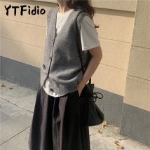 YTFidio Women Cardigan Vest Clothing O-neck Tank Tops Four Button Casual Outerwears Ladies Tops Knitted Solid Casual Autumn 161