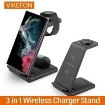 VIKEFON  3 in 1 Wireless Charger Stand for iPhone 16 15 14 13 Samsung Galaxy S23 Apple Watch Airpods Pro Fast Charging Station