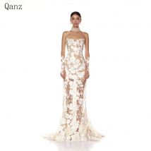 Qanz Bohemian Mermaid Brautkleider 3D Blumen Sweetheart Illusion Brautkleider Open Back Maßgeschneidertes Anlasskleid Maßgeschneidert