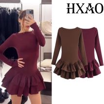 HXAO Damen Elegante Y2k Kurze Kleider 2025, Frühling, Langarm, Minikleider, Damenmode, lässig, niedlich, Partykleid, Vestidos