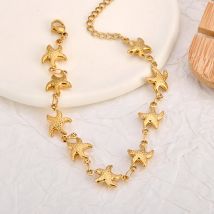 BOBOTUU Damen-Armbänder aus Edelstahl, Seestern, handgefertigt, Strandurlaub, Schmuck, wasserdicht, Sommermode-Accessoire, BB25007