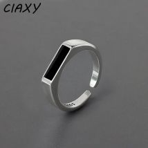 CIAXY Silver Color Geometric Black Rectangular Rings for Unisex Personality Adjustable Ring Fashion Simple  Jewelry