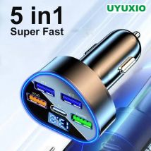UYUXIO USB C Car Charger Adapter with Voltage Display Super Fast Charge in Car for iPhone 16 15 Pro Max 14 13 12 iPad Samsung
