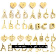CARLIDANA 26 Letter Charms Set Heart Zircon Pearl Initial A-Z Alphabet Letter Gold Plated Stainless Steel Pendants for DIY