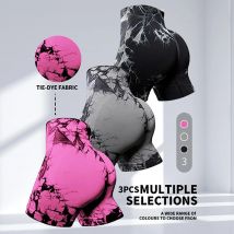 CZGUKE 3-teilige Damen-Yoga-Fitness-Shorts mit Hüfthebegürtel, hoch taillierte, nahtlose Radhose, Sportshorts