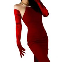 Satin-Seidenhandschuhe, 70 cm, elastisch, merzerisiert, Perlensatin, Schwarz, extra lange Damen-Sonnenschutzhandschuhe WSG11