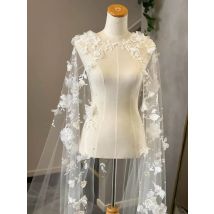Floral Wedding Boleros Tulle White Lace Appliques Pearls Floral Bride Shrugs Bridal Capes Formal Party Accessory
