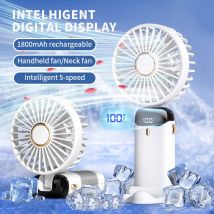 Mini ventilatore portatile Ventilatori portatili pieghevoli per appendere al collo Ventilatore ricaricabile USB a 5 velocità con supporto per telefono e schermo di visualizzazione 1800mAh