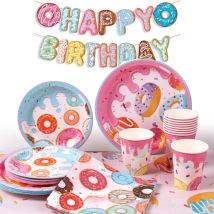 NEUE Donut Party Einweg Geschirr Junge Mädchen Geburtstag Party Dekoration Donut Pappteller Serviette Banner Baby Dusche Liefert