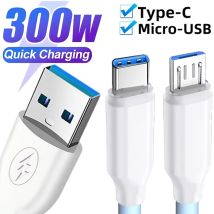 Typ-C-Kabel, 300 W, superschnelles Laden, Micro-USB-C-Telefonladegerät, Datenleitung für Android, Samsung, Xiaomi 15 Huawei Typ-C-Drahtkabel