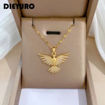 DIEYURO 316L Edelstahl Phoenix Eagles Anhänger Halskette Für Frauen Mädchen 2023 Neue Trend Halsband Hals Kette Schmuck Geschenk Party