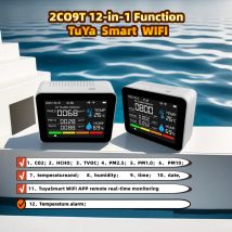 2CO9T, rilevatore di qualità dell'aria 12 in 1 Tuya smart WIFI APP, CO2, PM2.5, HCHO, umidità, temperatura, tempo, data