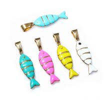 2pcs 28x7mm Stainless Steel Enamel Fish Charms Pendant with Pinch Clasp DIY Necklace  Jewelry Making Accessories Findings
